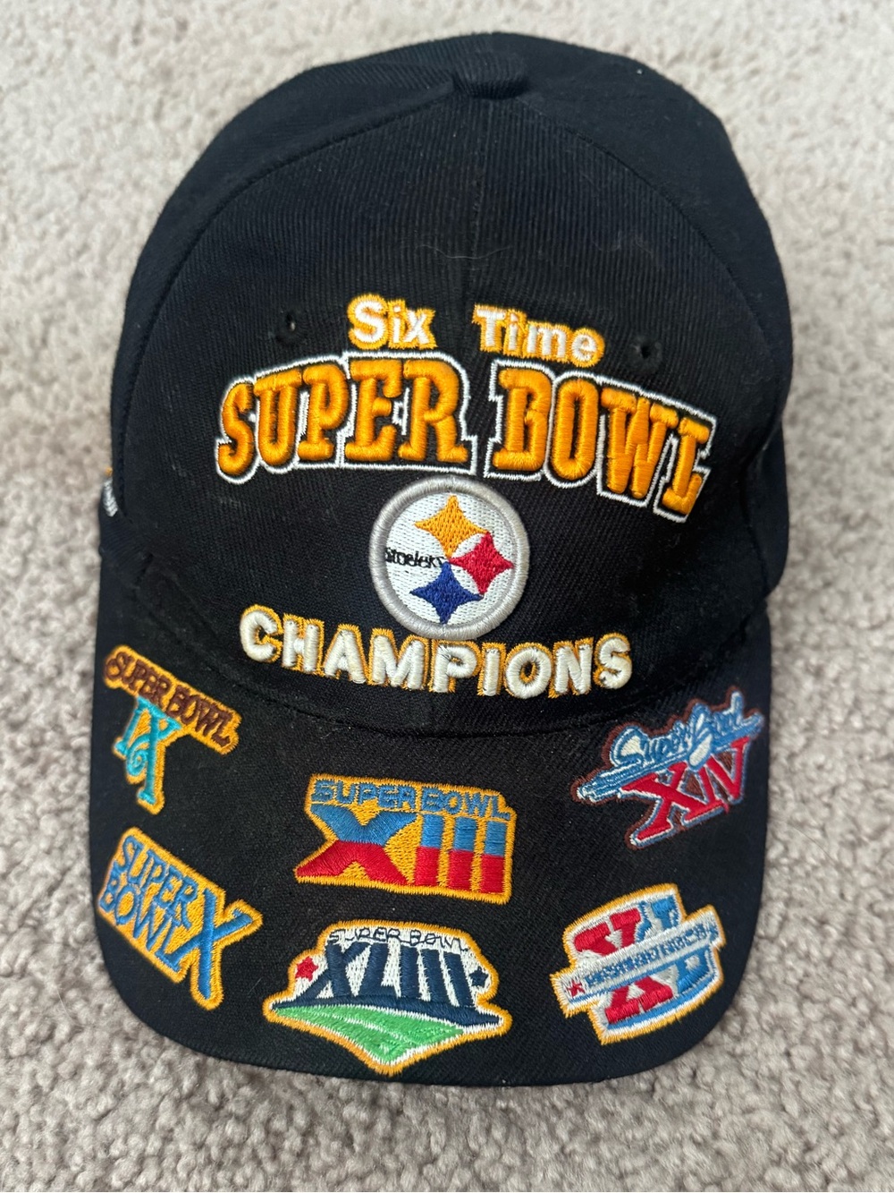 Very Rare Pittsburgh Steelers NFL 6X Time Super Bowl Champions Hat Camp Logos